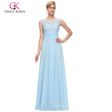 Grace Karin Sleeveless Boat Neck Chiffon Long Sky blue Prom Dress GK000093-1